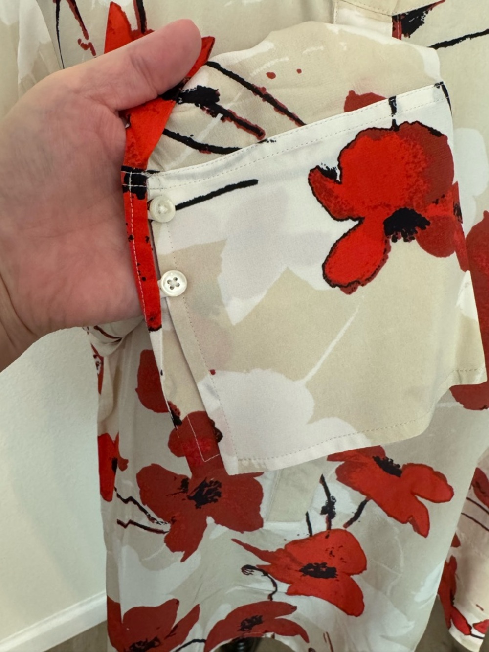 J. Crew Cream Silk Top with Red Poppy & Black Accents NWT - Picture 5 of 9